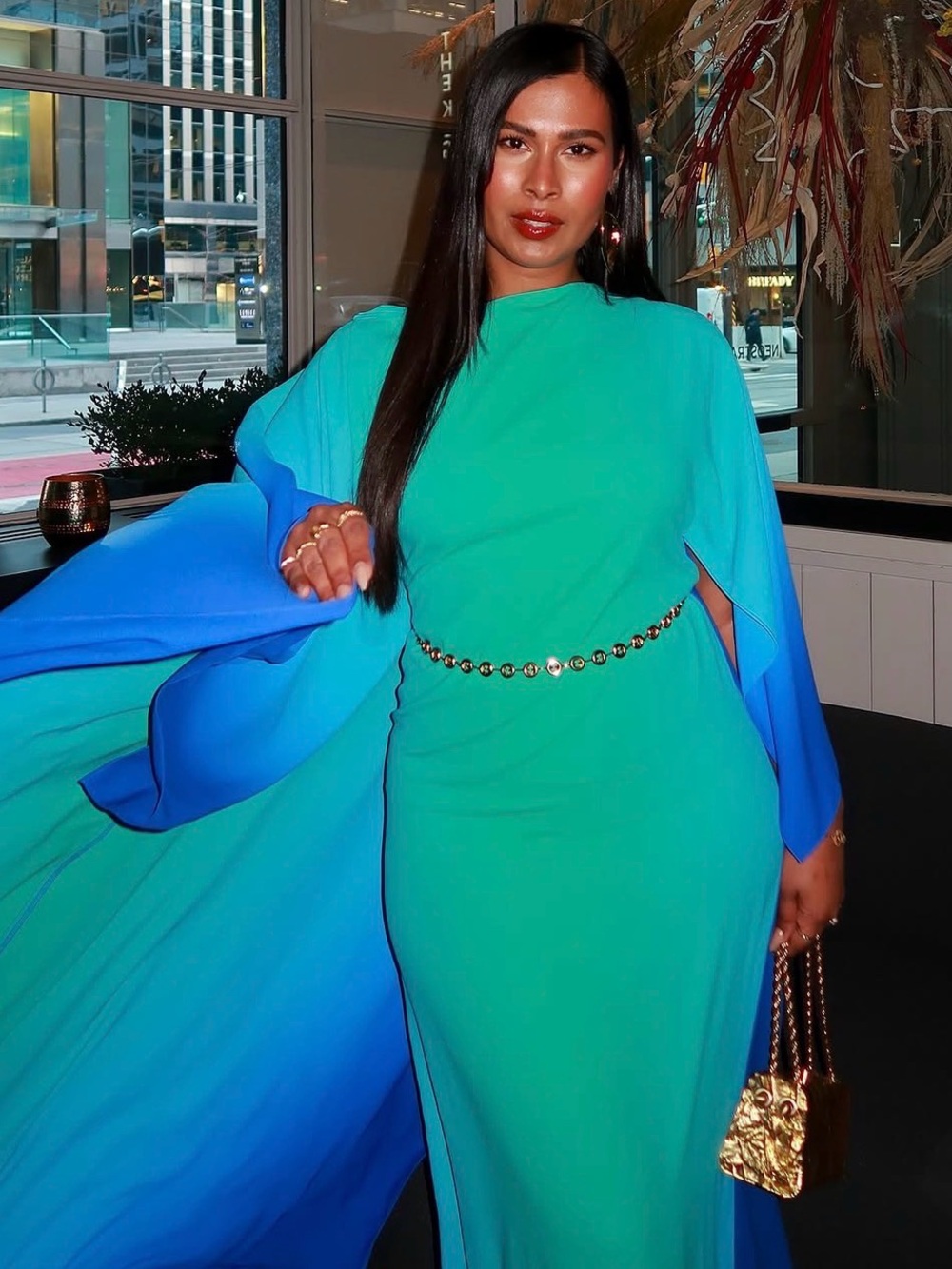 H&M Teal and Blue Flowing Kaftan Dress